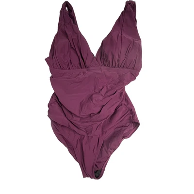 La Blanca by Rod Beattie One Piece Swimsuit Size 14 Purple Plunge Monokini - Image 1 of 4