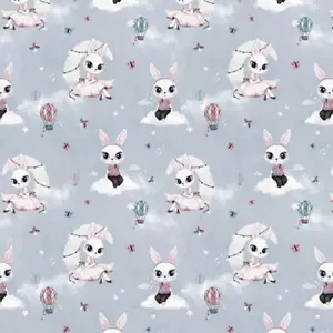 Baumwolljersey Himmelshase babyblau 150cm nähen Jersey Hasenpärchen Luftballon - Bild 1 von 1