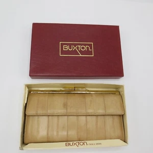 Vintage Genuine Eel Skin Tan Clutch Wallet Buxton Wit Original Box - Picture 1 of 14