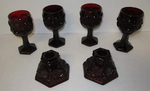 Avon 1876 Cape Cod Collection Ruby Red Wine Glass Candlestick Holder 6 pc - Picture 1 of 11