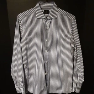 Borrelli Men's Dress Shirt Blue With White Stripes Size: 16.5/42 - Picture 1 of 4