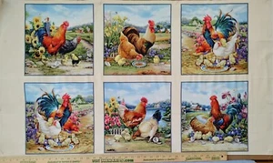 Chicken Panels Fabric 24.5” x 44.5” Elizabeth’s Studio 100% Cotton Gavrilov #645 - Picture 1 of 1