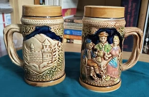 Vintage Beer Stein Made In Japan Castle Drinkers Pair - Picture 1 of 4