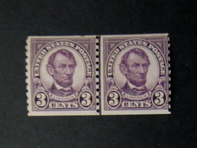 US Stamp 600 3c Lincoln 1924 Coil Line Pair MNH - Image 1 of 2