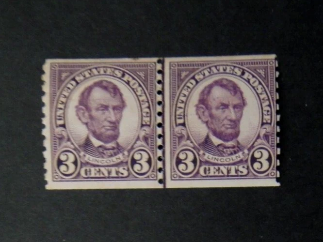 US Stamp 600 3c Lincoln 1924 Coil Line Pair MNH - Image 1 of 2