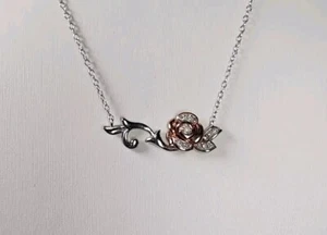 Enchanted Disney 14k RoseGold over Sterling 925 1/10 CTTW Diamond Belle Necklace - Picture 1 of 8