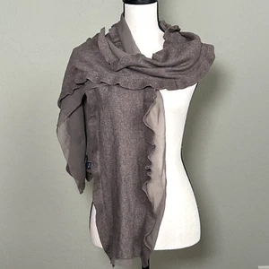 Banana Republic Wool Cashmere Blend Brown Scarf Ruffles Silk Lining 72x11" - Picture 1 of 8