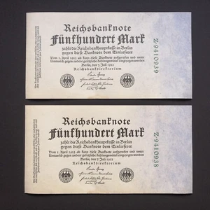 GERMANY LOT 2 X 500 MARK 1922 P-74b UNC - Picture 1 of 4