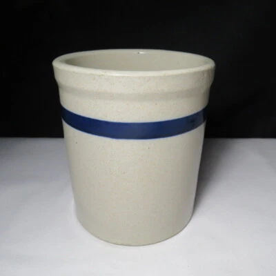 Tarro de Mayo de aceite Wesson blanco vintage con vasija de gres a rayas azules de 5 1/4" de alto Foto 1 de 4