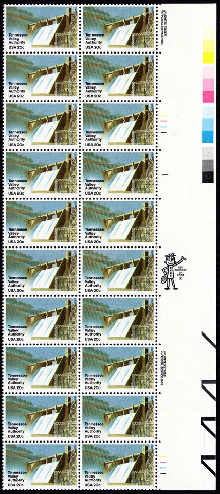 Scott #2042 Tennessee Valley Authority Plate Block of 20 Stamps - MNH Right - Image 1 of 1