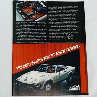 Vintage 1979 Magazine Print Ad Triumph TR7 Conv Sports Car British Leyland 8x11 - Image 1 of 3