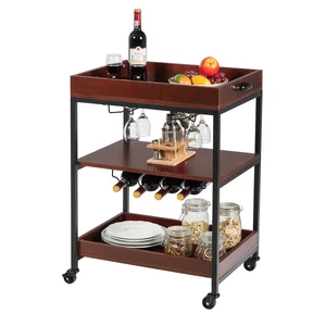 3 Tier Trolley Cart Kitchen Island Serving Bar Cart w/ Glass Holder & Wine Rack - Picture 1 of 8
