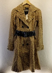 NEU Arden B Leder Trenchcoat Damen XS braun Leopard Knopf Gürtel Vintage Neu mit Etikett - Bild 1 von 15