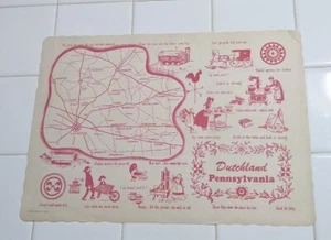 Vintage Paper Mat Map Pennsylvania Dutch Dutchland PA Amish Lancaster 1950s - Picture 1 of 8