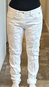 VTG Guess Men's White Slim Tapered Leg Jeans Size 32 Distressed Paint Splatter