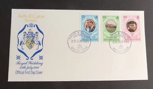 Cubierta del primer día de las Islas Turcas y Caicos 1981 de boda real FDC - Imagen 1 de 1