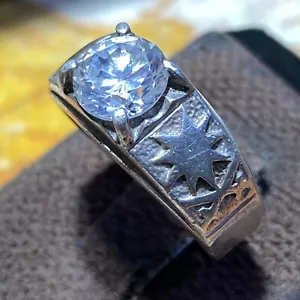 wow antique solid 925 Sterling Silver mens womans ring white CZ stone jewelry - Picture 1 of 14