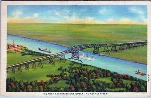 Port Arthur Bridge Over Neches River Port Arthur Texas Unposted Postcard - Imagen 1 de 2