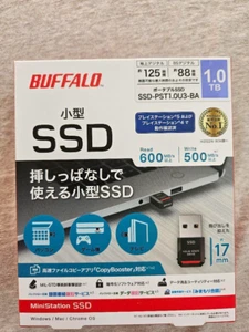 BUFFALO SSD-PST1.0U3-BA Ultra Compact Portable SSD Black 1TB USB3.2 Gen2 4.5g - Afbeelding 1 van 6