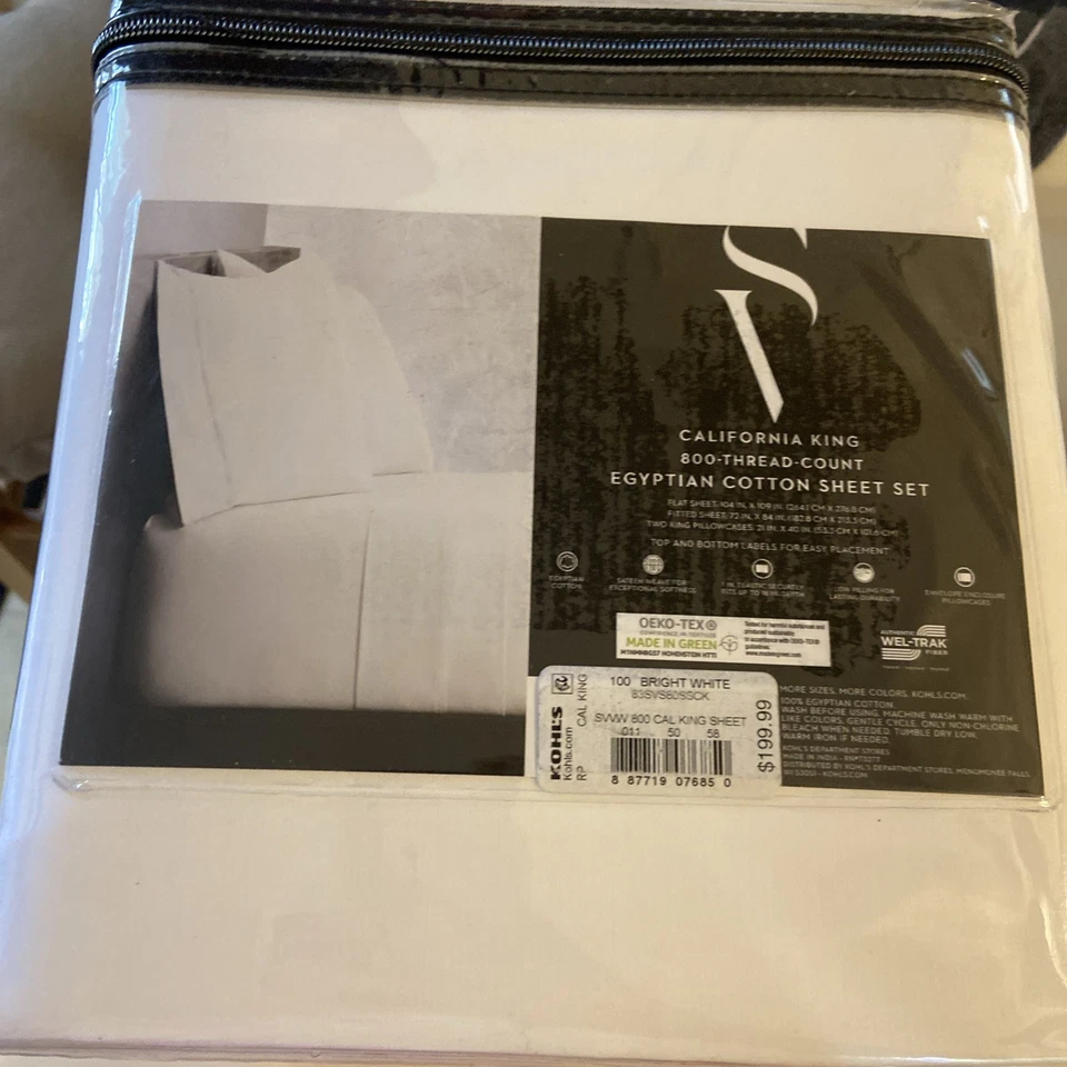 Juego de sábanas Simply Vera Wang CALF KING 4 piezas 800 TC algodón egipcio blanco brillante Foto 1 de 2