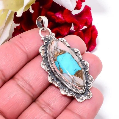 Colgante Bali de plata 925 turquesa azul con ópalo rosa cobre con Kingman 2,3 Sku20 Foto 1 de 4