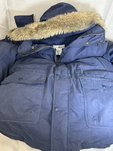 LL Bean piumino d'oca uomo grande reg blu foderato pelliccia parka spedizione - Foto 1 di 10