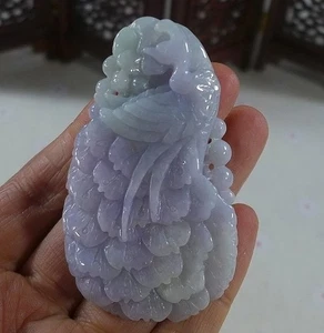 Cert'd Natural Type A Lavender Jadeite Jade Phoenix Pendant 6146 - Picture 1 of 7