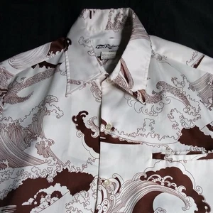 Camisa discoteca oriental japonesa vintage de poliéster Tori Richard The Wave - Imagen 1 de 6