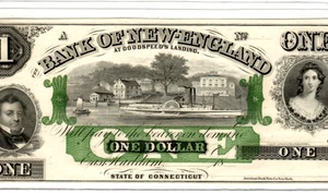 1 $ "BANK OF NEW ENGLAND" (CONNECTICUT)"GREEN PRINT" (NEW ENGLAND) BANKFRISCH!! - Bild 1 von 3