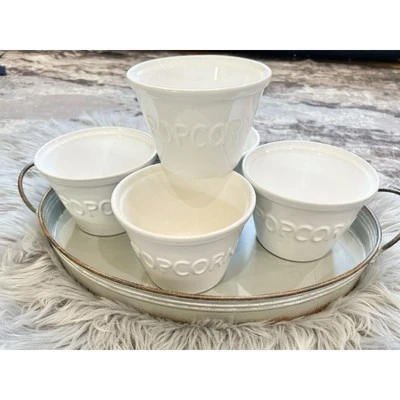 Crate and Barrel Five Popcorn Bowls Ceramic White Lot Of 5 Beautiful Dishes - Image 1 of 4