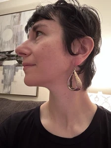E&L ELECTROFORM HAMMERED STERLING SILVER OVERSIZED RUNWAY OPEN HOOP EARRINGS - Picture 1 of 19