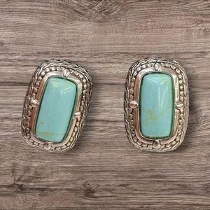 Orecchini nuovi finti tono turchese e argento stile vintage clip francese - Foto 1 di 2