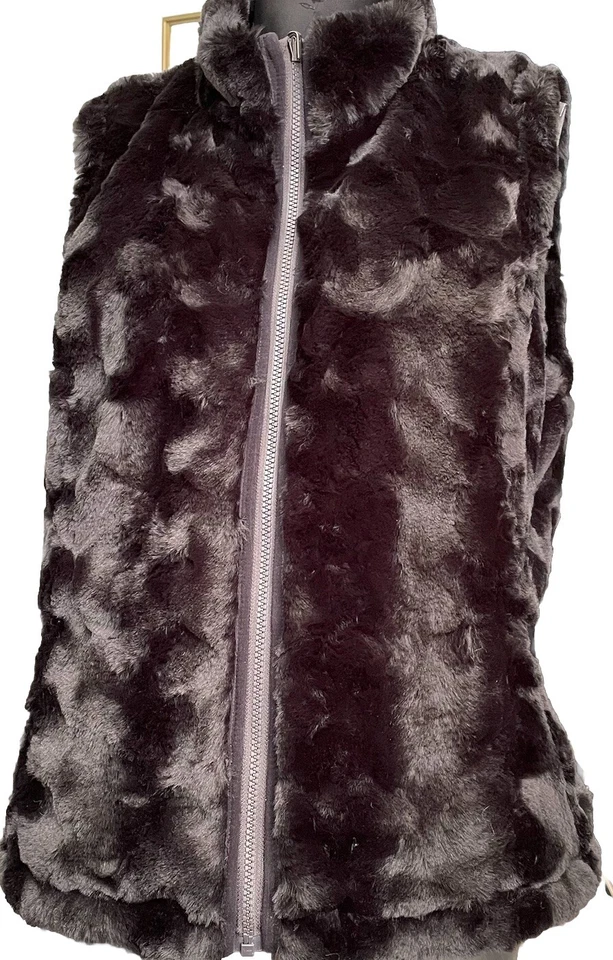 Chaleco Nicole Miller Mujer L Negro Años 90 Y2K Puffer/Piel Sintética Reversible Cremallera Completa Foto 1 de 4