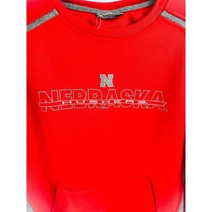Nebraska Huskers Sweatshirt Pullover Crewneck Pocket Red Gray Mens - Picture 1 of 4