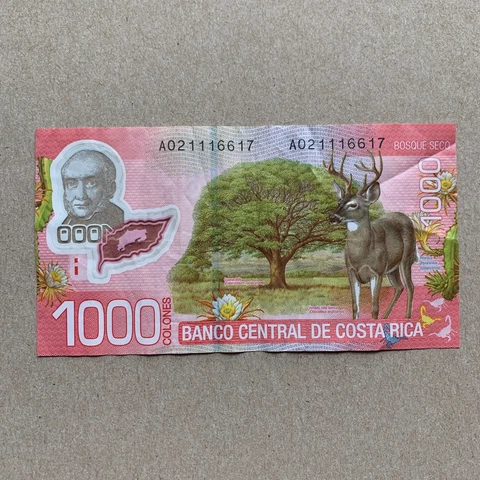 Costa Rica, 1000 Colones 2009 Banknote Polymer Costa Rican Plastic Currency Cover