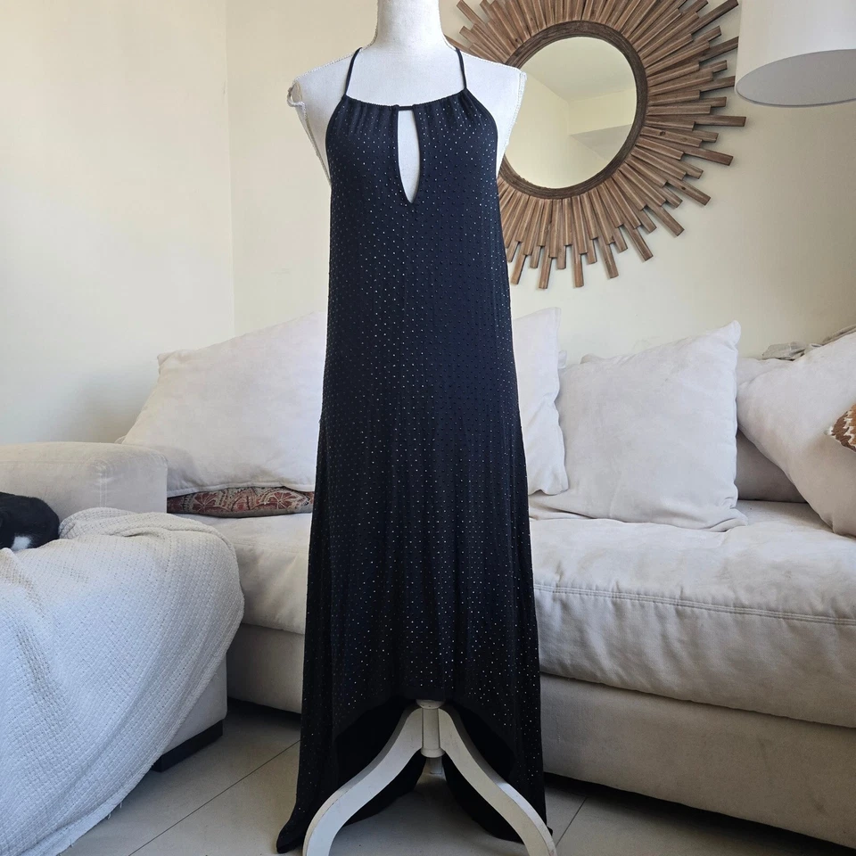 Maxi Vestido Sin Mangas Haute Hippie Talla XS Negro Elastizado Halter Baile de graduación Fiesta Foto 1 de 4