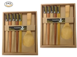 10 Paar japanische Essstäbchen + 2 Reispaddel in schöner Box Geschenkset Natur Holz - Bild 1 von 1