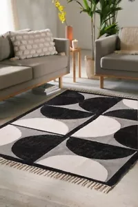 Tappeto in cotone bianco e nero, motivo geometrico, tappeti per soggiorno, arredamento casa - Foto 1 di 9