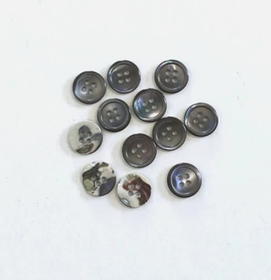 12 Buttons Dark Gray Iridescent Natural Real Shell 4-Hole Sew Sewing 15 mm #SH37 - Image 1 of 4