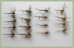 Moscas secas Adams, 16 por paquete, 4 variedades diferentes, tamaño mixto, moscas de pesca - Imagen 1 de 5