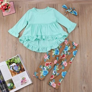 3Pcs Newborn Baby Girl Clothes Tops Romper Bodysuit Floral Pants Headband Set - Picture 1 of 11