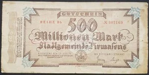 Dt. Reich Notgeldschein 500 Million Mark Pirmasens 25. September 1923, gebraucht - Bild 1 von 2