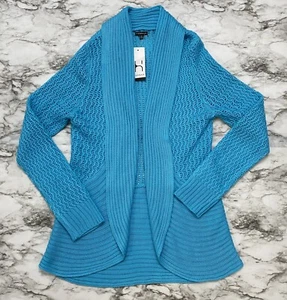HANNAH Womens Cardigan Sweater Size S Blue Long Sleeve Embroidered Vented - Picture 1 of 9