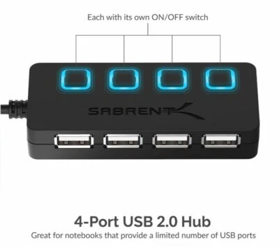 4-Port USB 2.0 Hub Switch With Power Switches Black Sabrent HB-UMLS - Brand New - Image 1 of 4