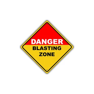 Letrero de metal de aluminio novedad precaución OSHA 12x12 Danger Blasting Zone - Imagen 1 de 1