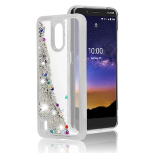 For Nokia C2 Tava - Waterfall Glitter Heart Liquid ShockProof TPU Cover Case - Picture 1 of 37