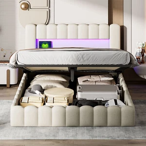 Doppelbett 180x200 Polsterbett Stauraumbett Jugendbett BettkastenLED Lattenrost - Bild 1 von 10