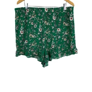 Forever 21 Plus Green Floral Shorts Ruffle Elastic Waist Casual No Size Tag - Picture 1 of 5
