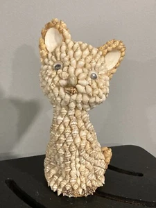 Collectible Vintage 6.5” Sea Shell Folk Art Kitty Cat Kitten 1970s Adorable! - Picture 1 of 7
