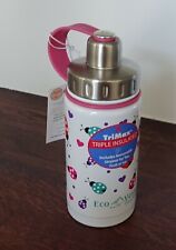 Eco Vessel Twist Kids Insulated Stainless Steel Water Bottle 13oz white ladybugs